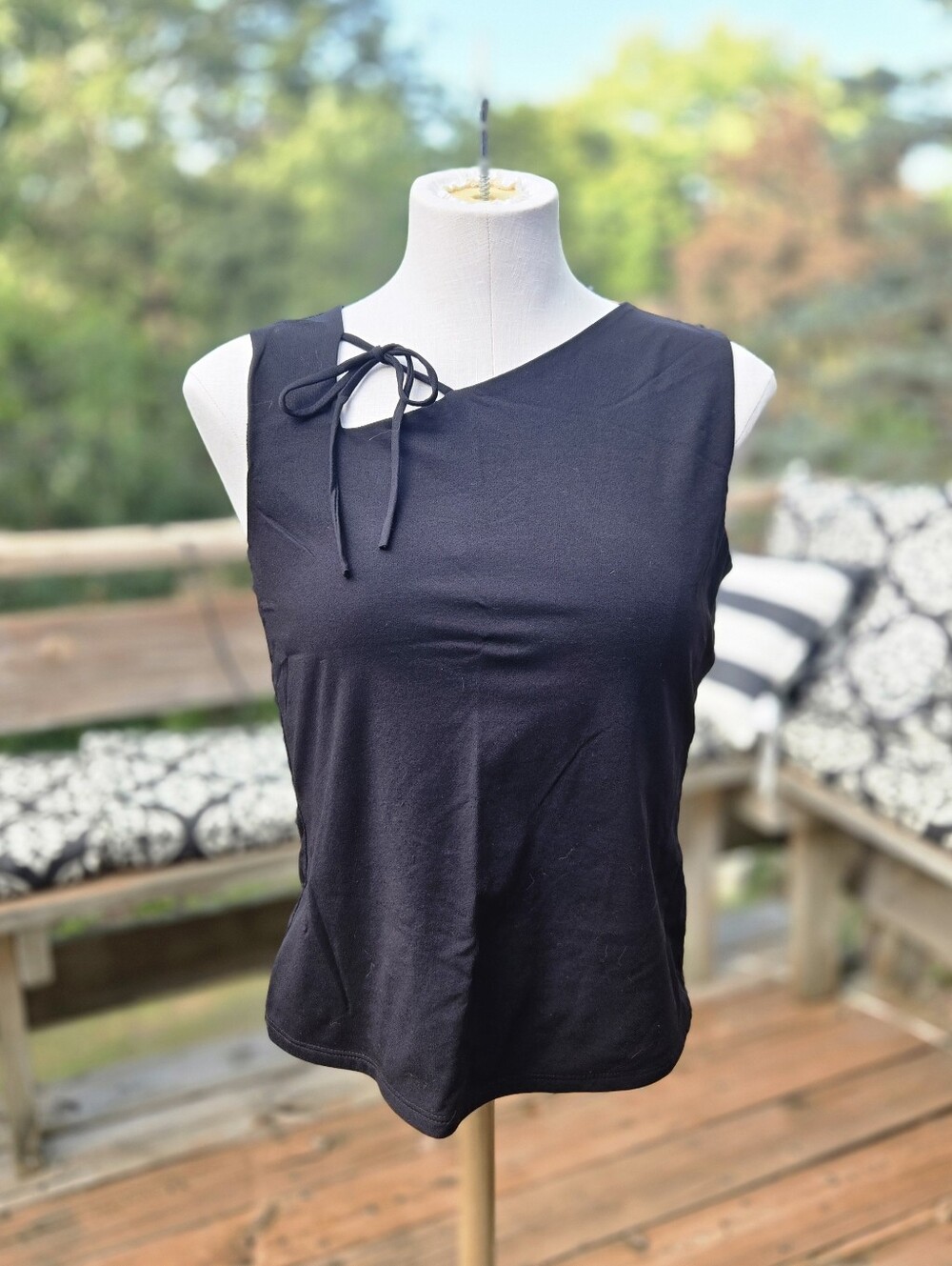 Vanity Black Sleeveless TieNeck Tank Top Vintage 90s Vanity Black Asymmetric Cut